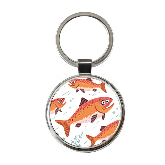 Salmon Fish Fishing Cute Round Metal Keychain
