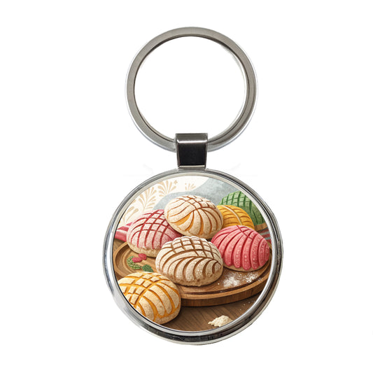 Scattered Conchas Pastry Mexican Sweet Breads Round Metal Keychain