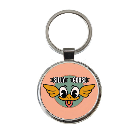 Silly Goose Cute Round Metal Keychain