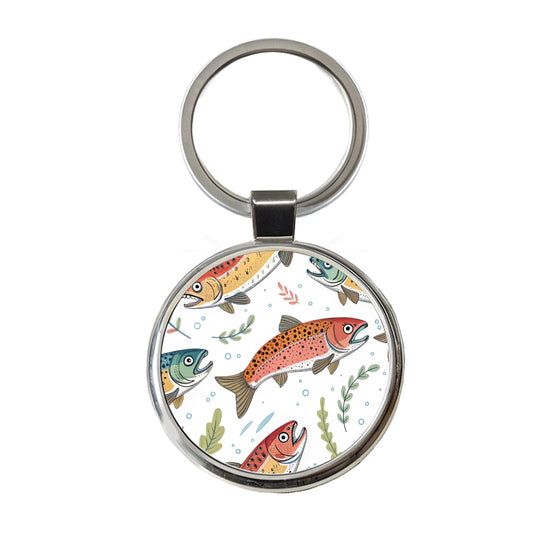 Trout Fish Swimming Fishing Round Metal Keychain