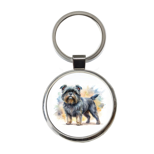 Affenpinscher Dog Watercolor Style Round Metal Keychain