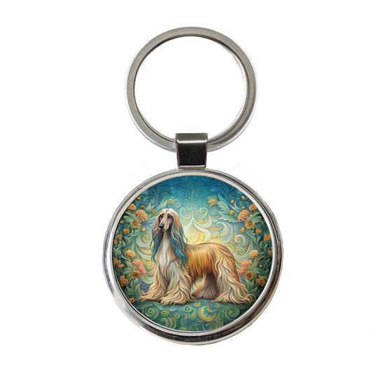 Afghan Hound Dog Art Nouveau Round Metal Keychain