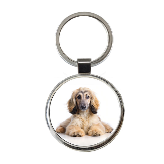 Afghan Hound Dog Puppy Photo Round Metal Keychain