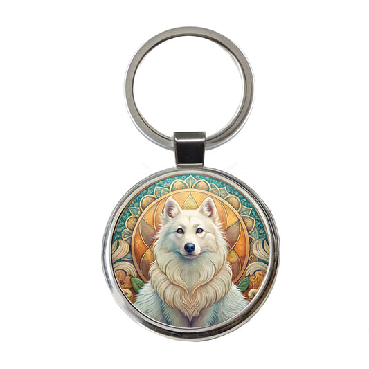 American Eskimo Dog Art Nouveau Round Metal Keychain