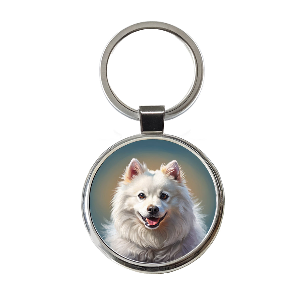 American Eskimo Dog Illustration Round Metal Keychain