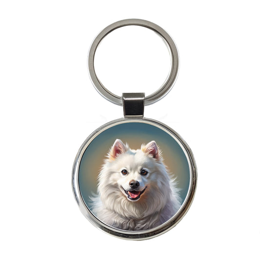 American Eskimo Dog Illustration Round Metal Keychain