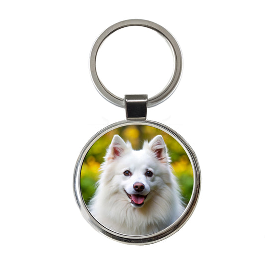 American Eskimo Dog Photo Round Metal Keychain