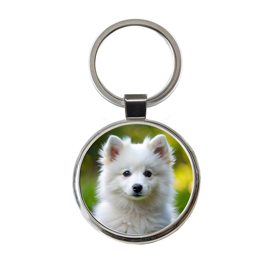 American Eskimo Dog Puppy Photo Round Metal Keychain