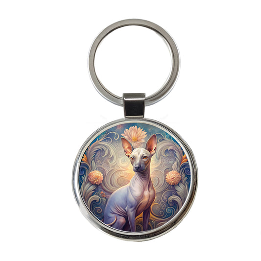 American Hairless Terrier Dog Art Nouveau Round Metal Keychain