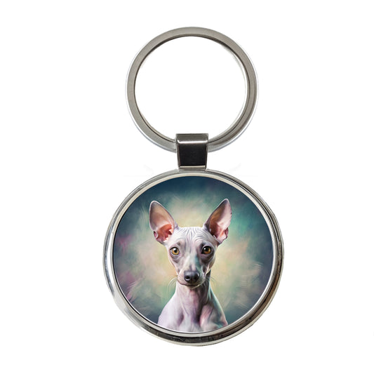 American Hairless Terrier Dog Illustration Round Metal Keychain