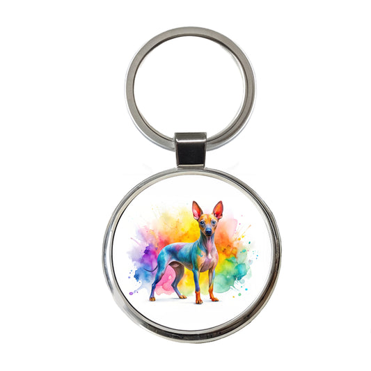 American Hairless Terrier Dog Watercolor Style Round Metal Keychain