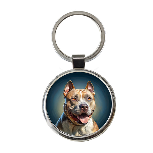 American Staffordshire Terrier Dog Illustration Round Metal Keychain