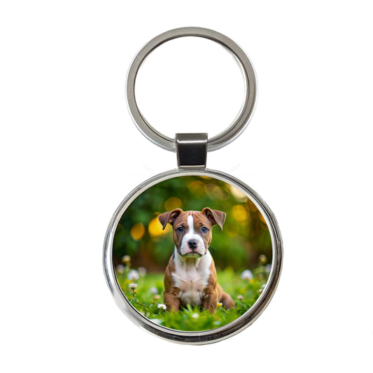 American Staffordshire Terrier Dog Puppy Photo Round Metal Keychain