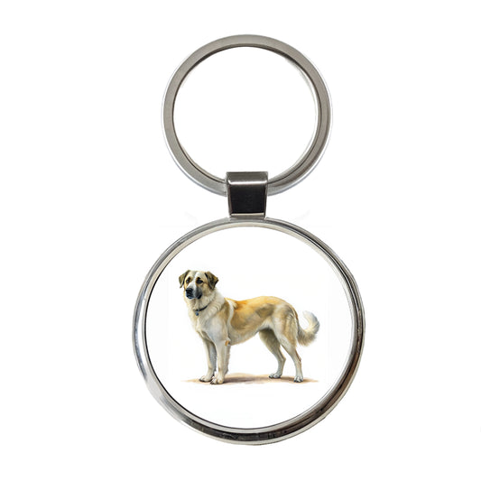 Anatolian Shepherd Dog Illustration Round Metal Keychain