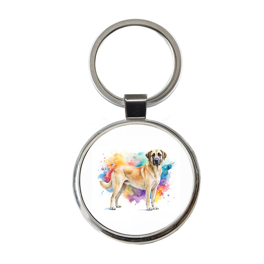 Anatolian Shepherd Dog Watercolor Style Round Metal Keychain