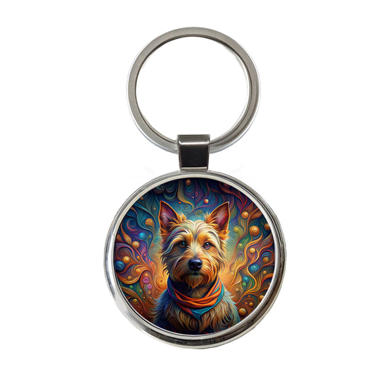 Australian Terrier Dog Art Nouveau Round Metal Keychain