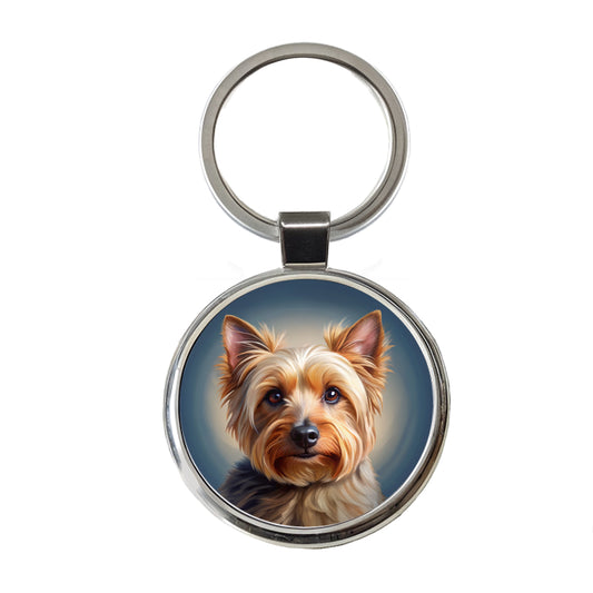 Australian Terrier Dog Illustration Round Metal Keychain