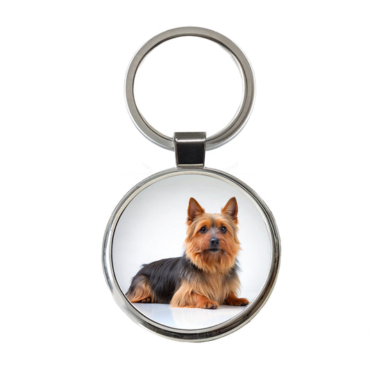 Australian Terrier Dog Photo Round Metal Keychain