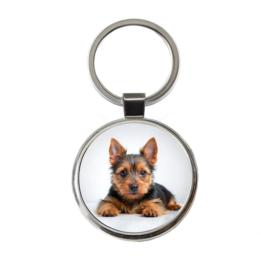 Australian Terrier Dog Puppy Photo Round Metal Keychain
