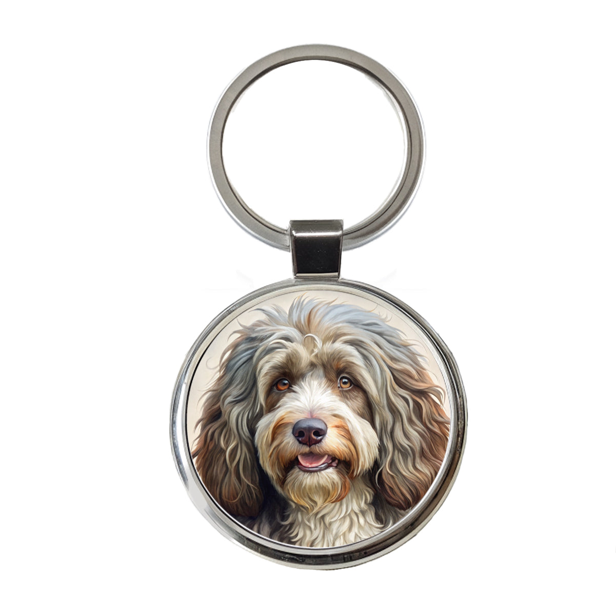 Barbet Dog Illustration Round Metal Keychain