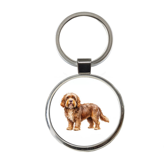 Barbet Dog Watercolor Style Round Metal Keychain