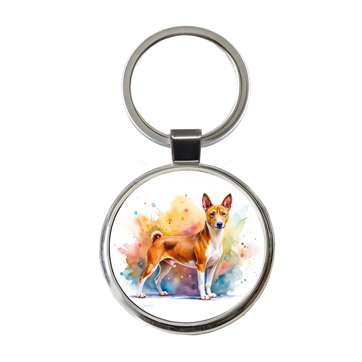 Basenji Dog Watercolor Style Round Metal Keychain