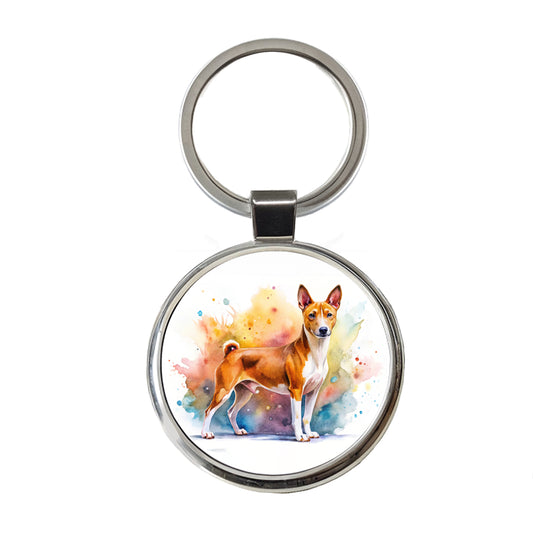 Basenji Dog Watercolor Style Round Metal Keychain