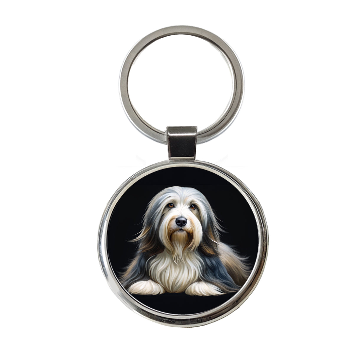 Bearded Collie Dog Illustration Round Metal Keychain