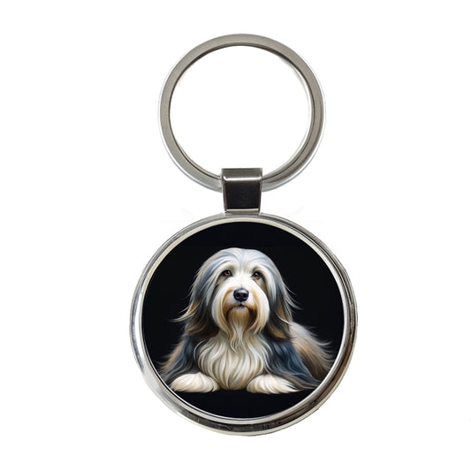 Bearded Collie Dog Illustration Round Metal Keychain