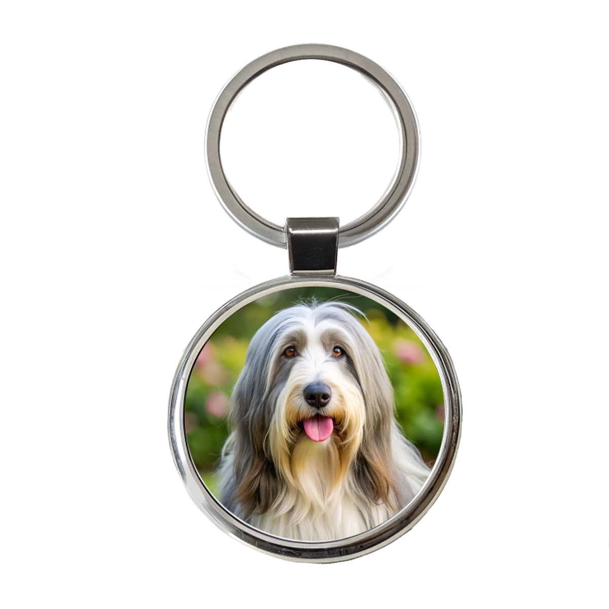 Bearded Collie Dog Photo Round Metal Keychain