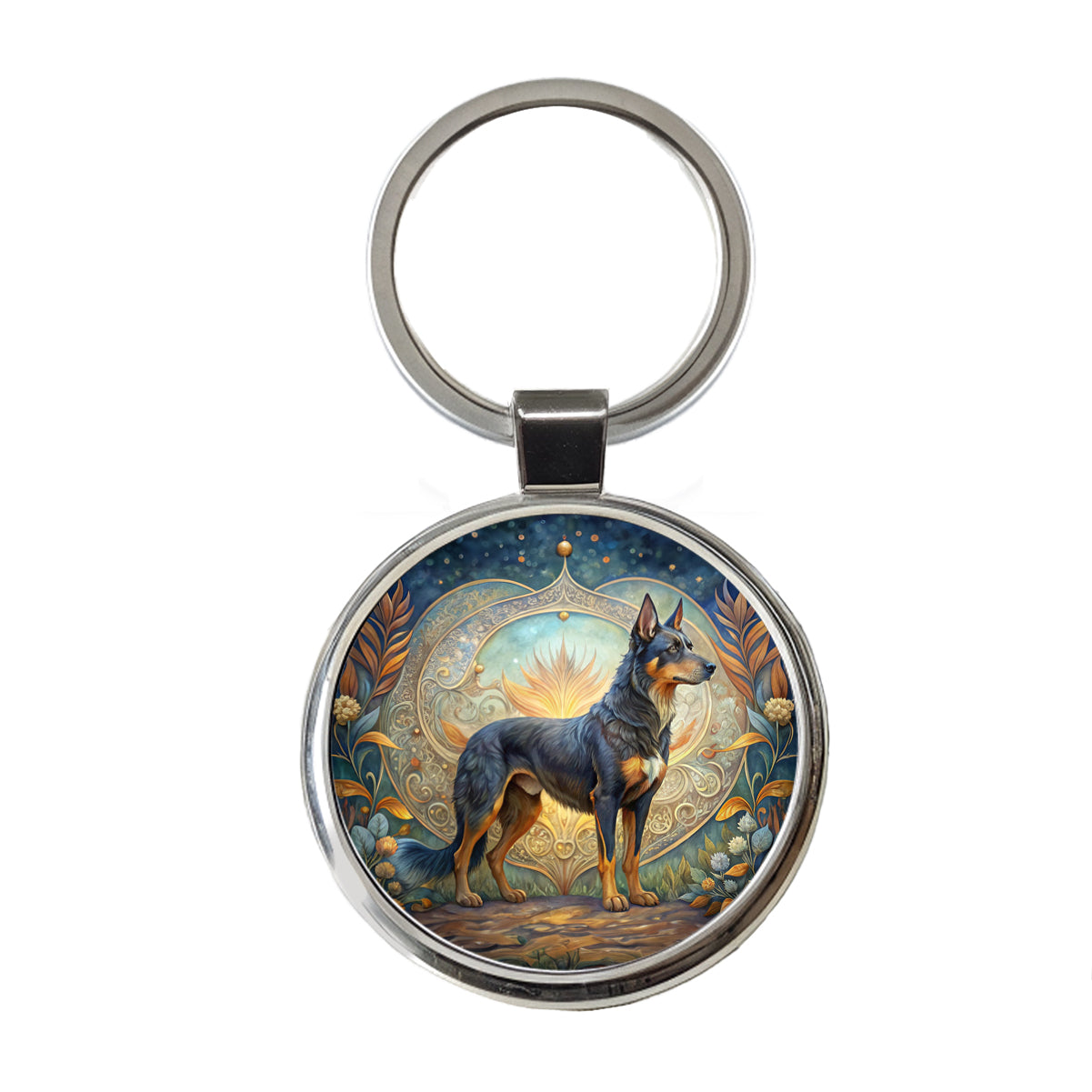 Beauceron Dog Art Nouveau Round Metal Keychain