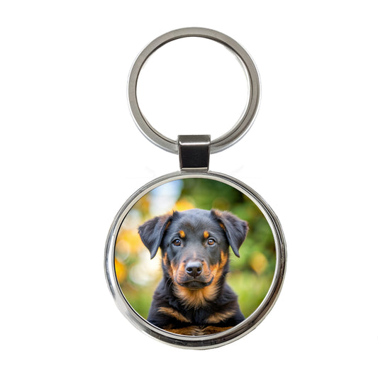 Beauceron Dog Puppy Photo Round Metal Keychain
