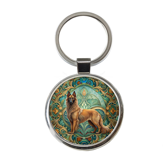 Belgian Tervuren Dog Art Nouveau Round Metal Keychain