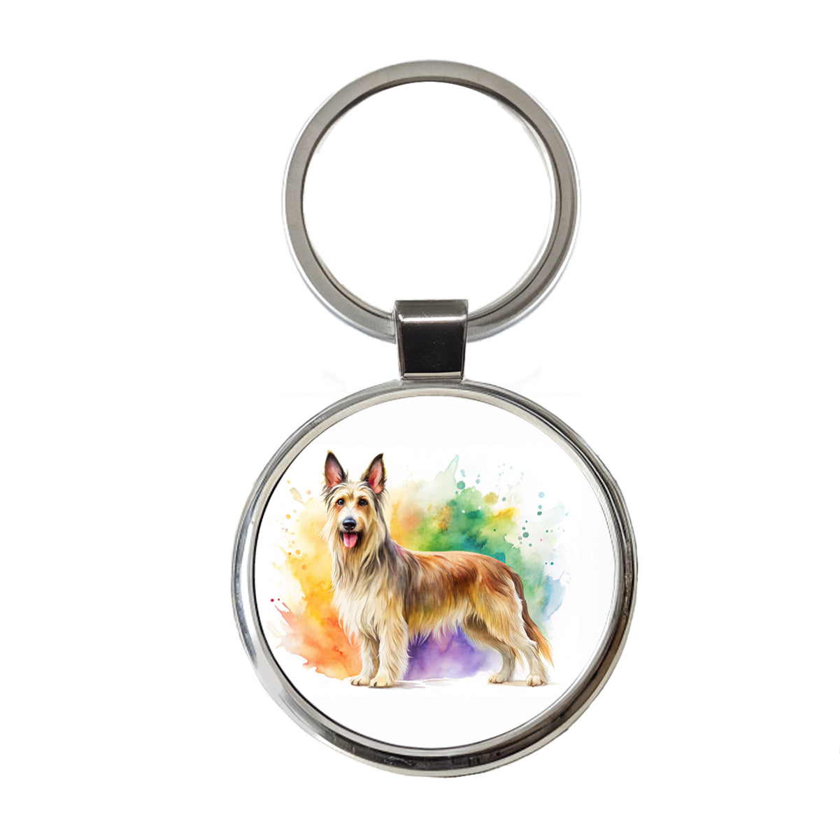 Berger Picard Dog Watercolor Style Round Metal Keychain