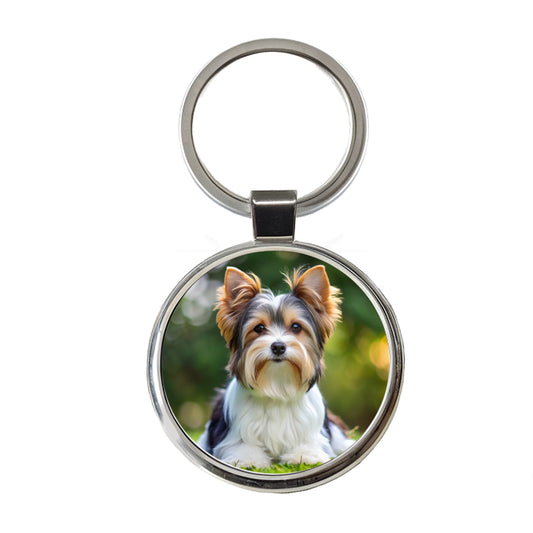 Biewer Terrier Dog Photo Round Metal Keychain