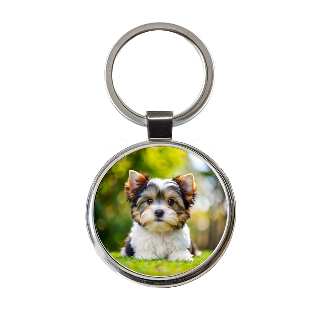 Biewer Terrier Dog Puppy Photo Round Metal Keychain