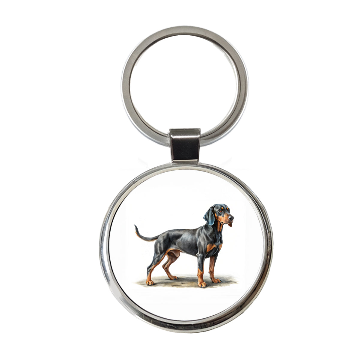 Black And Tan Coonhound Dog Illustration Round Metal Keychain