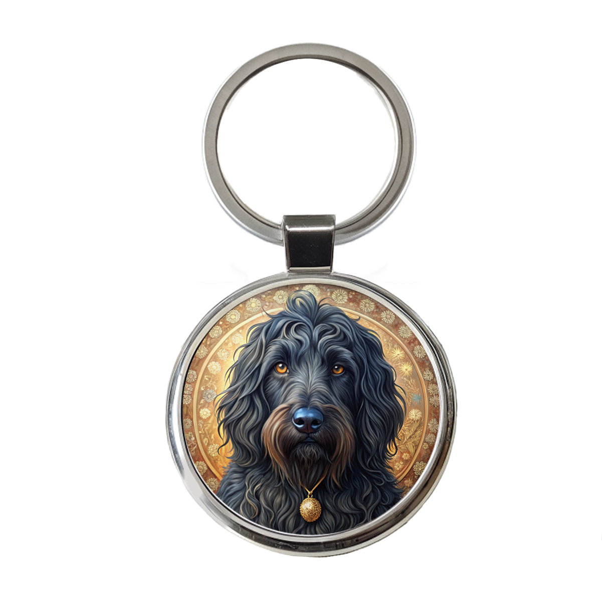 Black Russian Terrier Dog Art Nouveau Round Metal Keychain