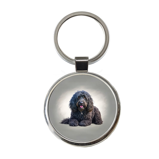 Black Russian Terrier Dog Illustration Round Metal Keychain