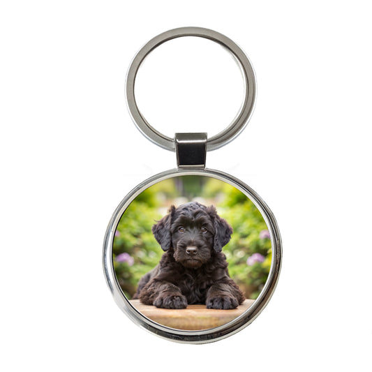 Black Russian Terrier Dog Puppy Photo Round Metal Keychain