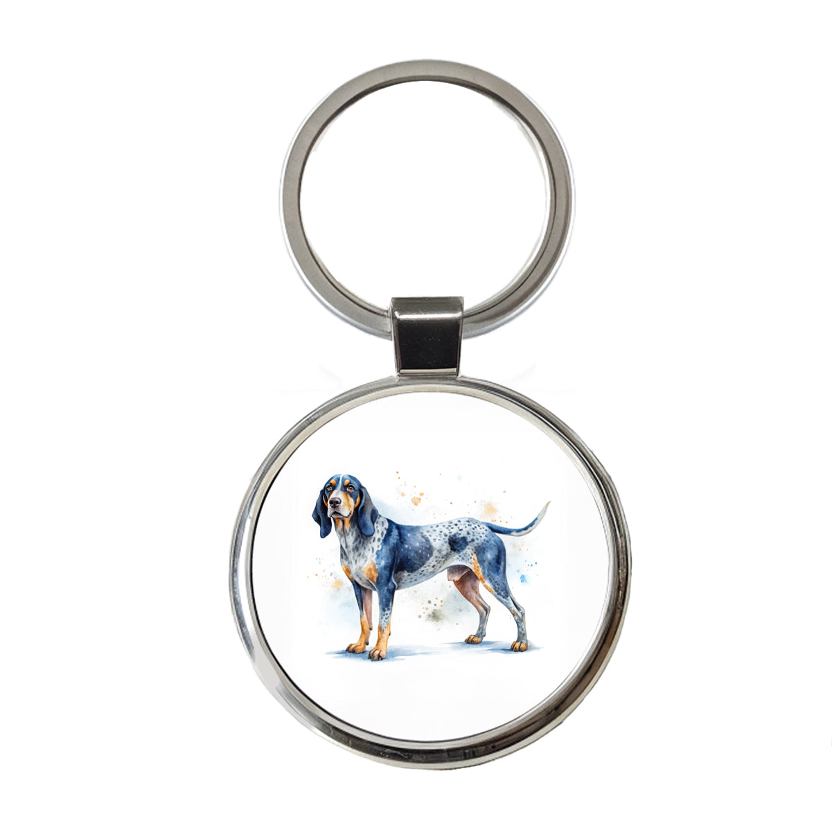 Bluetick Coonhound Dog Watercolor Style Round Metal Keychain