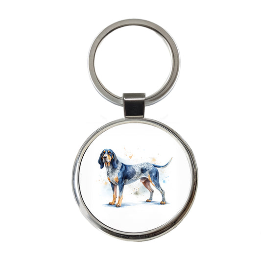 Bluetick Coonhound Dog Watercolor Style Round Metal Keychain