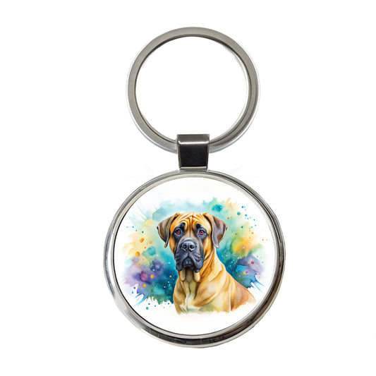 Boerboel Dog Watercolor Style Round Metal Keychain