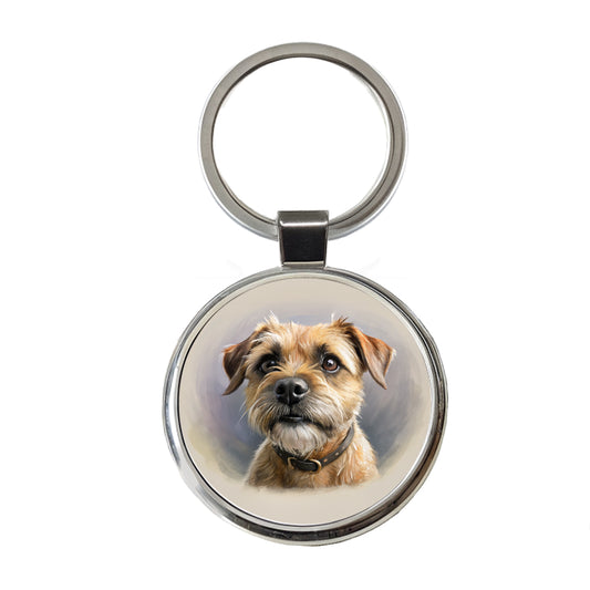 Border Terrier Dog Illustration Round Metal Keychain