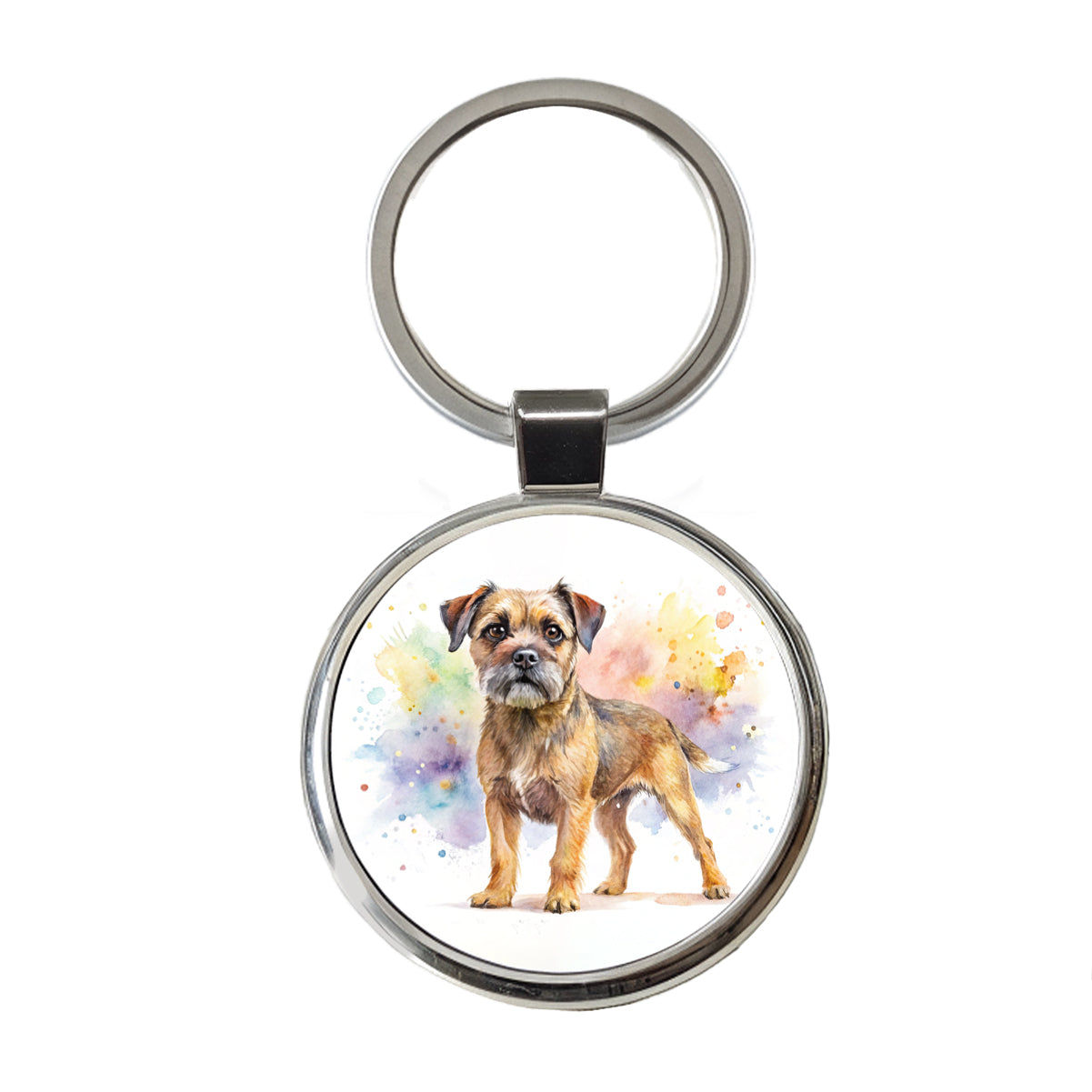 Border Terrier Dog Watercolor Style Round Metal Keychain