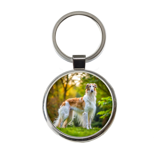 Borzoi Dog Photo Round Metal Keychain