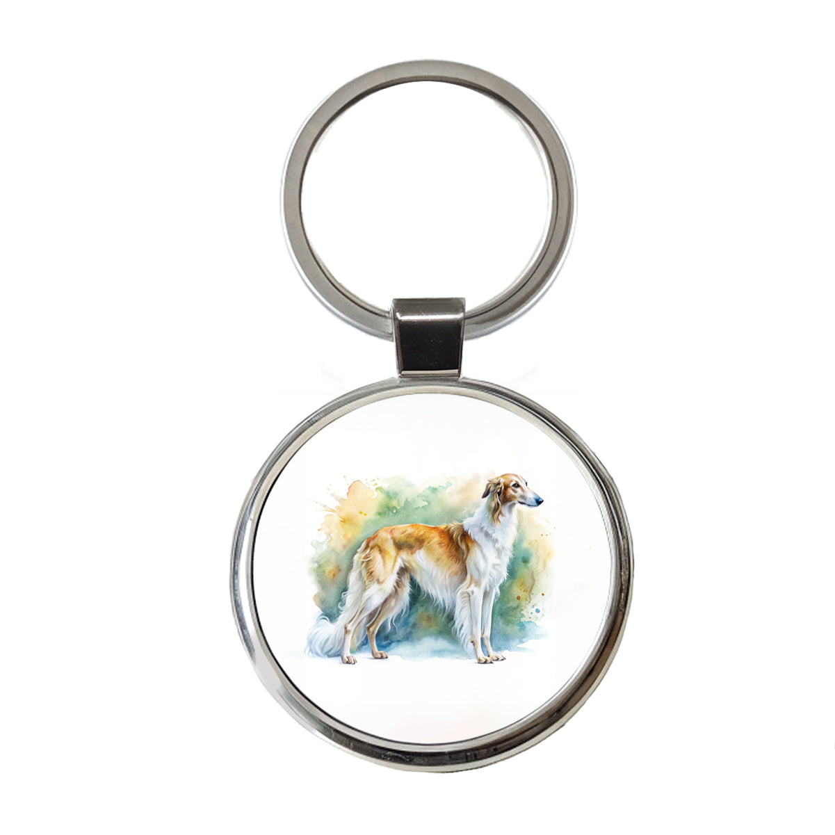 Borzoi Dog Watercolor Style Round Metal Keychain