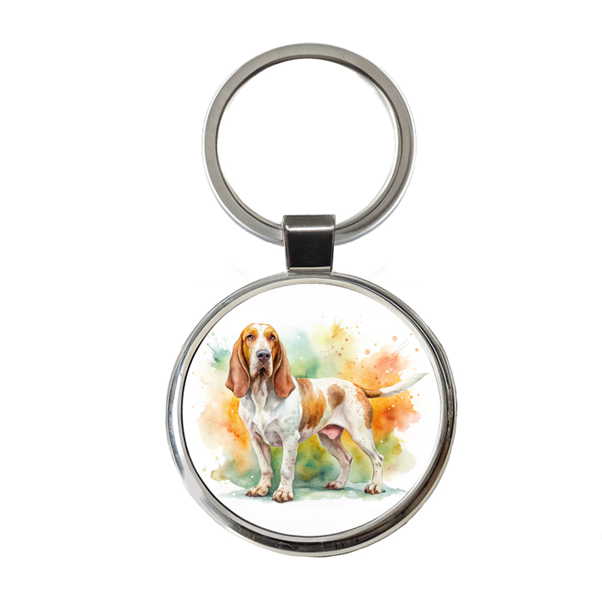 Bracco Italiano Dog Watercolor Style Round Metal Keychain