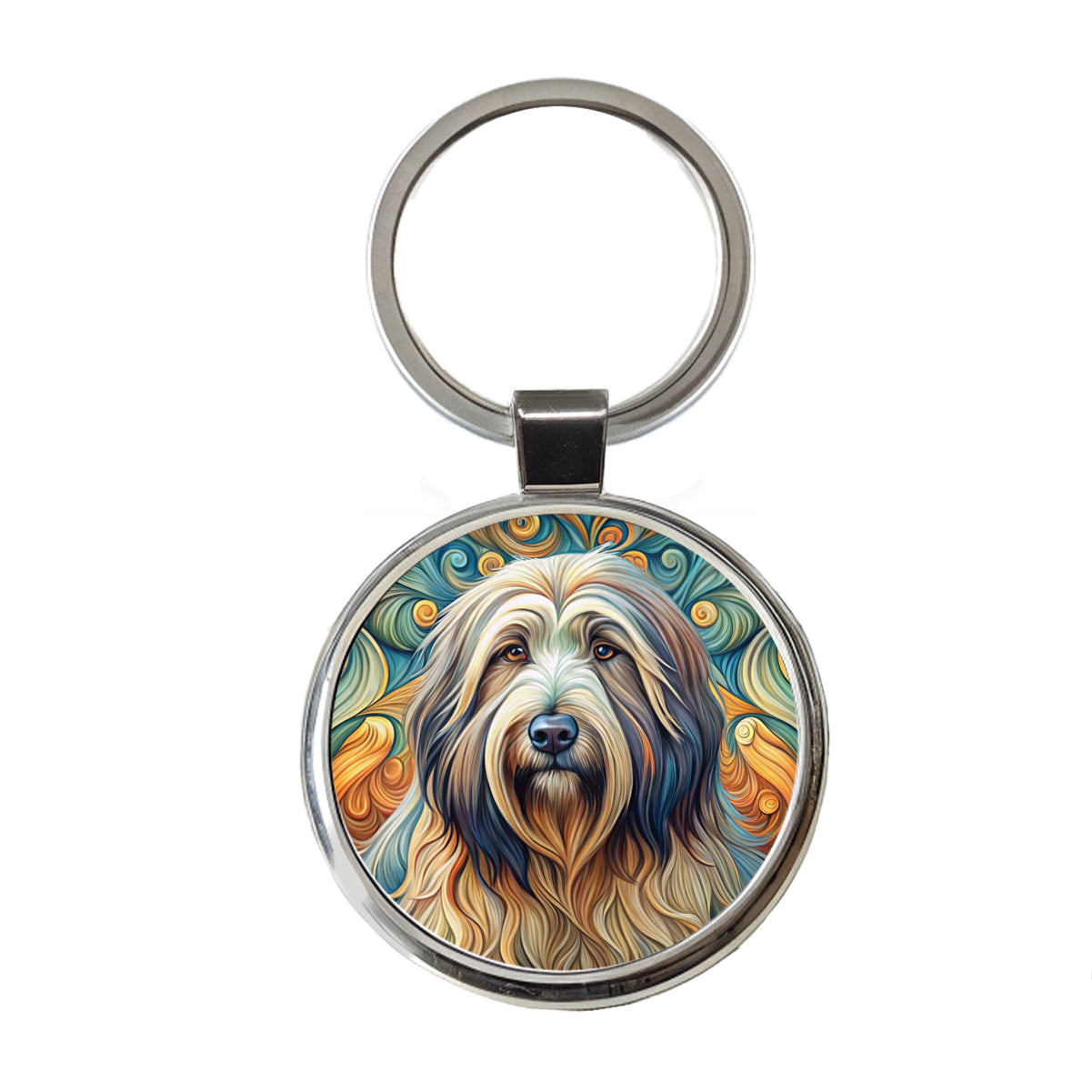 Briard Dog Art Nouveau Round Metal Keychain