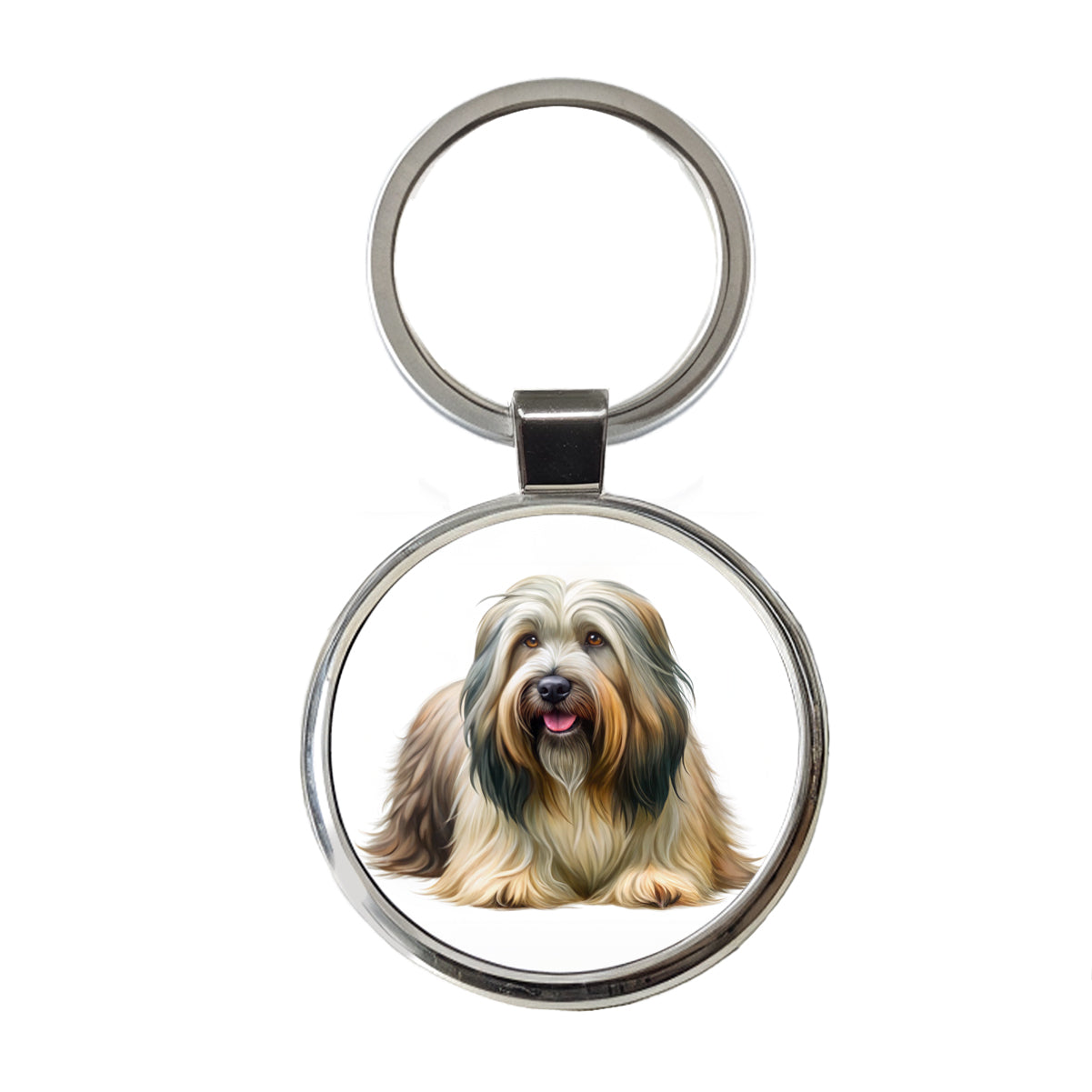 Briard Dog Illustration Round Metal Keychain